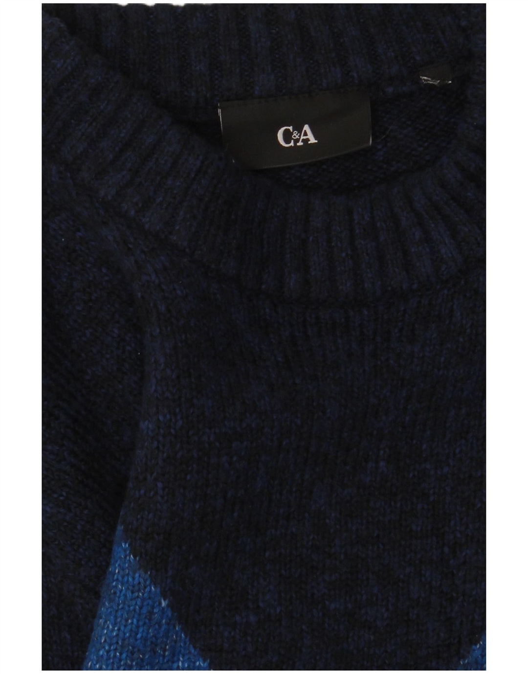 C & A Mens Crew Neck Jumper Sweater Small Navy Blue Argyle/Diamond