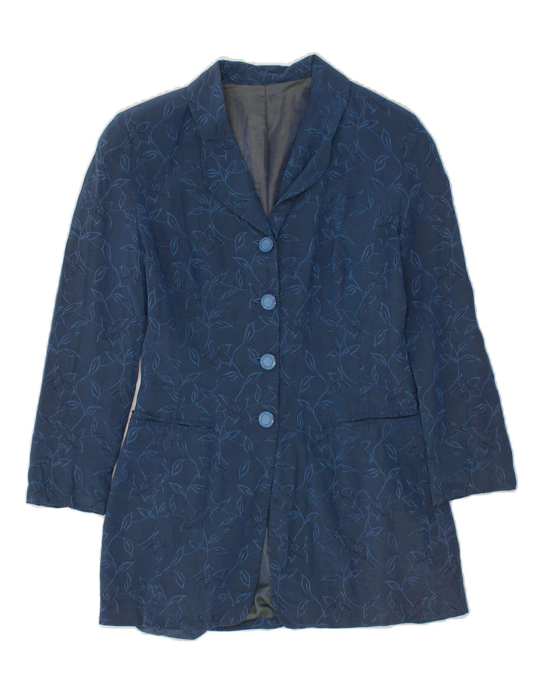VINTAGE Womens Longline 4 Button Blazer Jacket UK 8 Small Navy Blue Floral Vintage Vintage and Second-Hand Vintage from Messina Hembry 