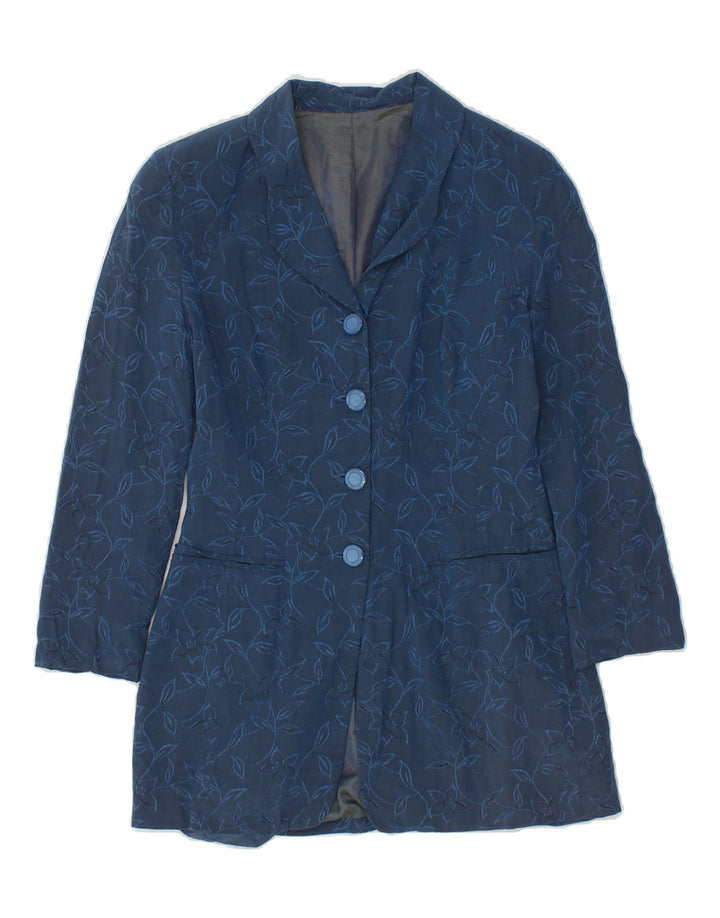VINTAGE Womens Longline 4 Button Blazer Jacket UK 8 Small Navy Blue Floral Vintage Vintage and Second-Hand Vintage from Messina Hembry 