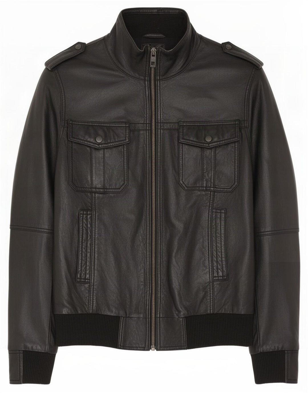 Bench Mens Military Leather Jacket UK 38 Medium Black