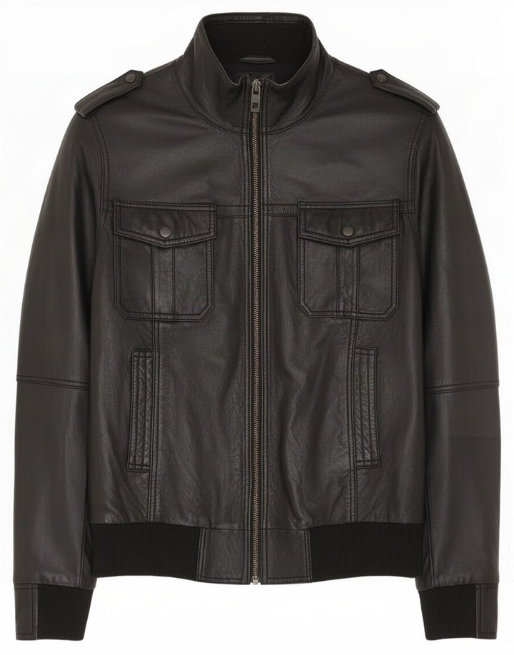 Bench Mens Military Leather Jacket UK 38 Medium Black