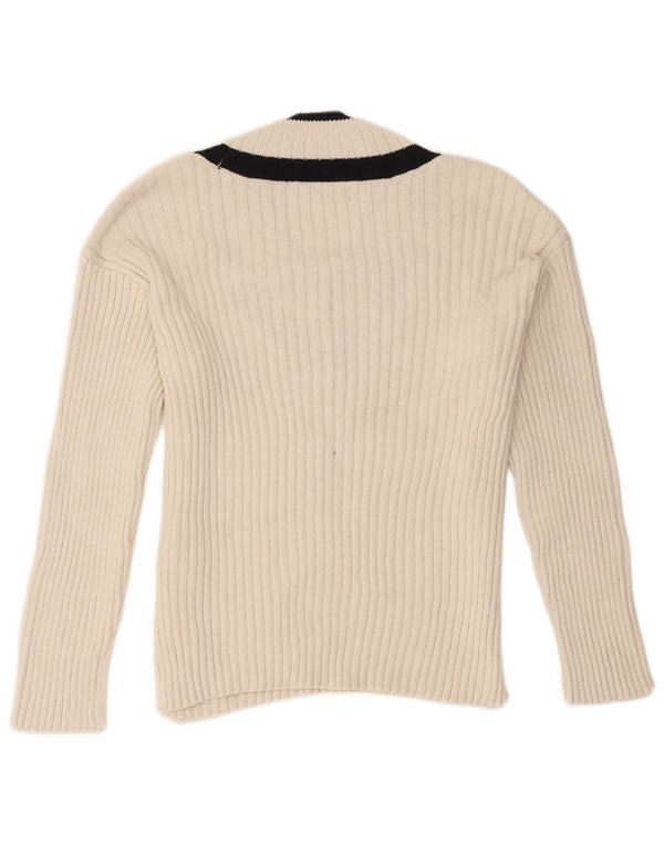 Marks & Spencer Womens V-Neck Jumper Sweater UK 14 Medium White Colourblock