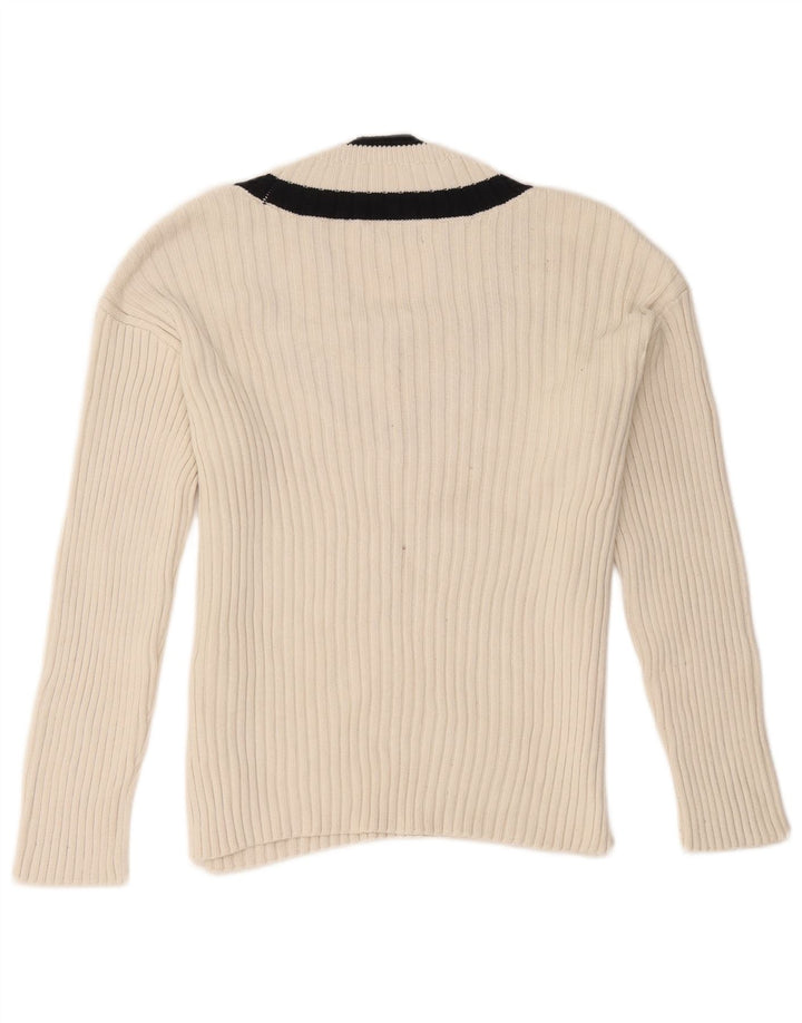 Marks & Spencer Womens V-Neck Jumper Sweater UK 14 Medium White Colourblock