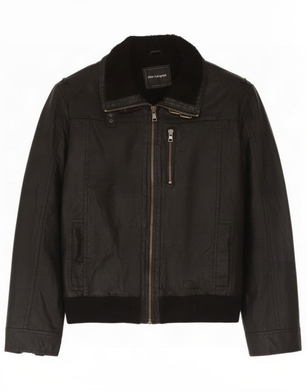 Marks & Spencer Mens Autograph Sherpa Leather Jacket UK 42 XL Black