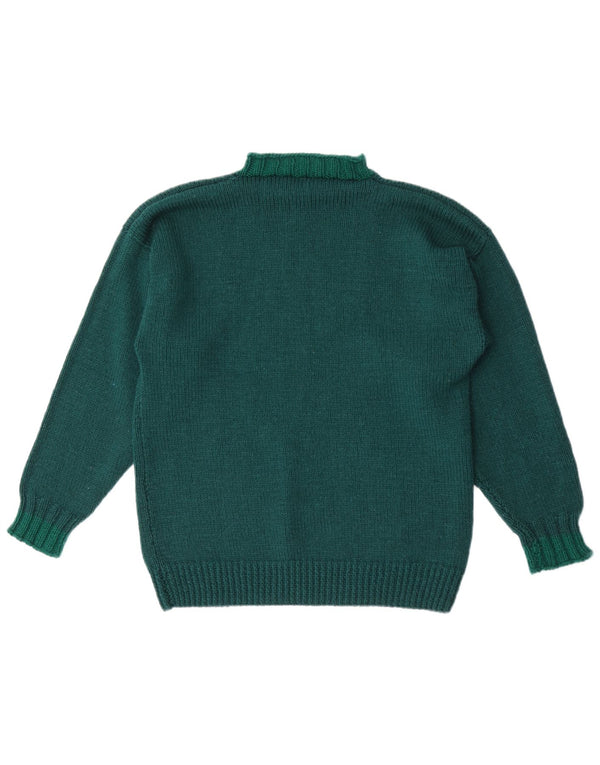Vintage Mens Turtle Neck Jumper Sweater Medium Green Geometric