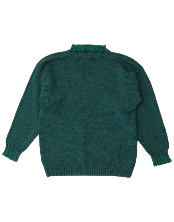 Vintage Mens Turtle Neck Jumper Sweater Medium Green Geometric