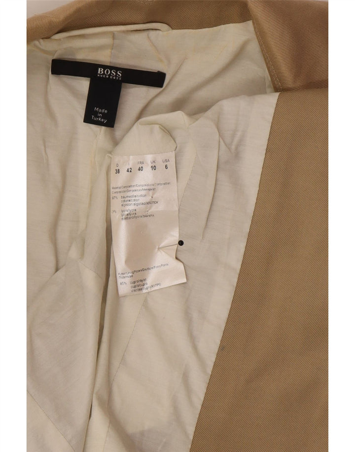 Hugo Boss Womens 3 Button Blazer Jacket UK 10 Small Beige Cotton Classic