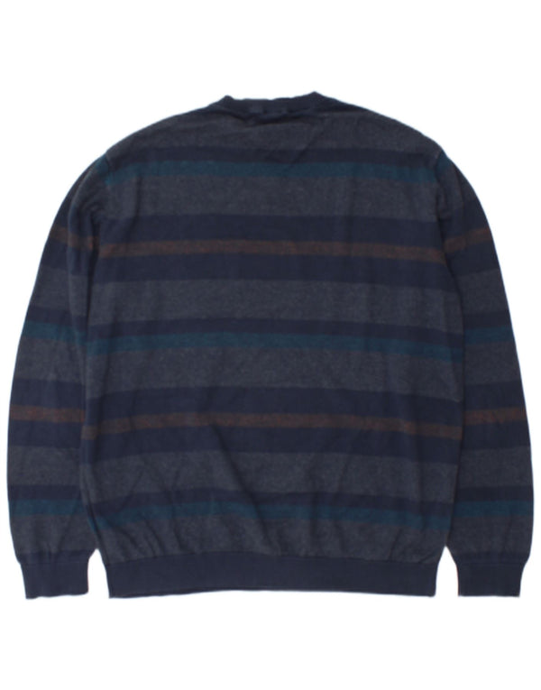 Jack & Jones Mens Crew Neck Jumper Sweater 2XL Navy Blue Striped Cotton