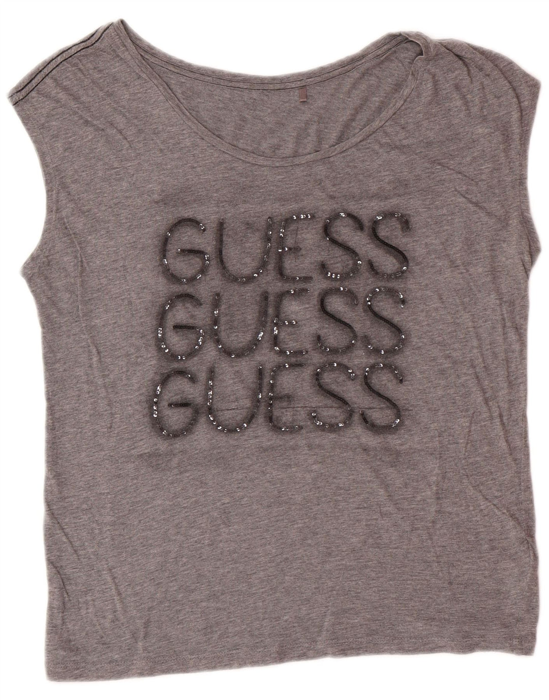 GUESS Womens Oversized Graphic Vest Top UK 6 XS Grey Cotton