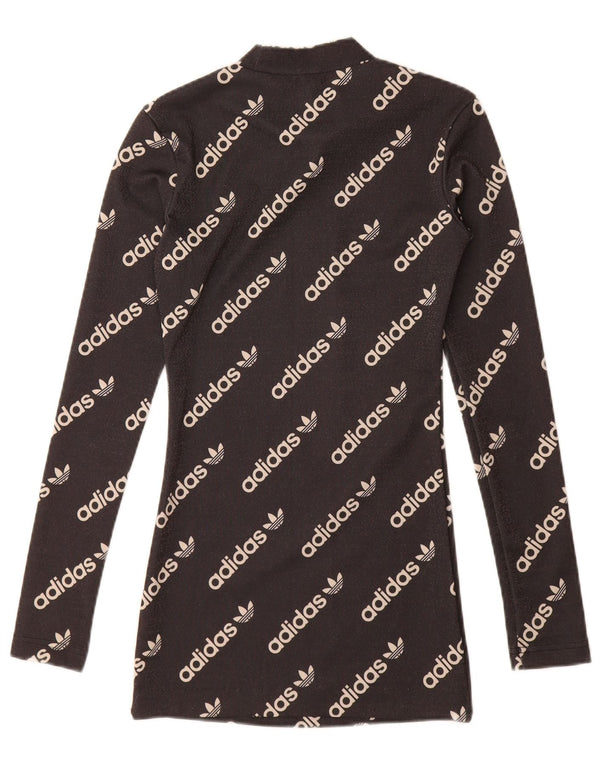 ADIDAS Womens Long Sleeve Graphic T-Shirt Dress UK 4 XS Black