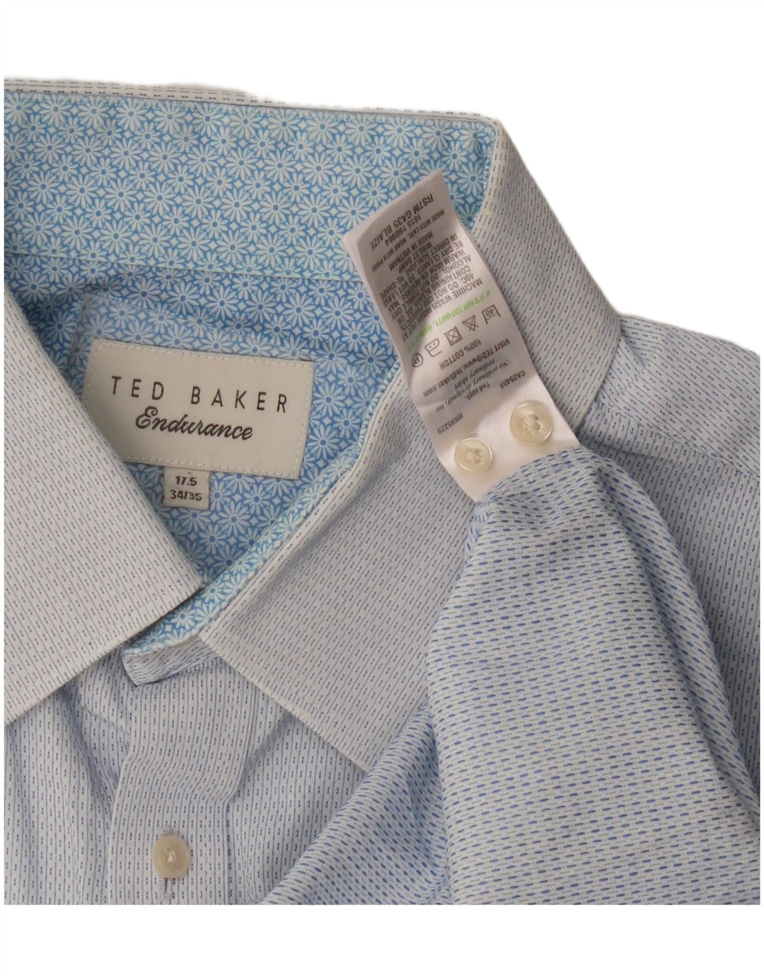Ted Baker Mens Shirt Size 17 1/2 XL Blue Spotted Cotton