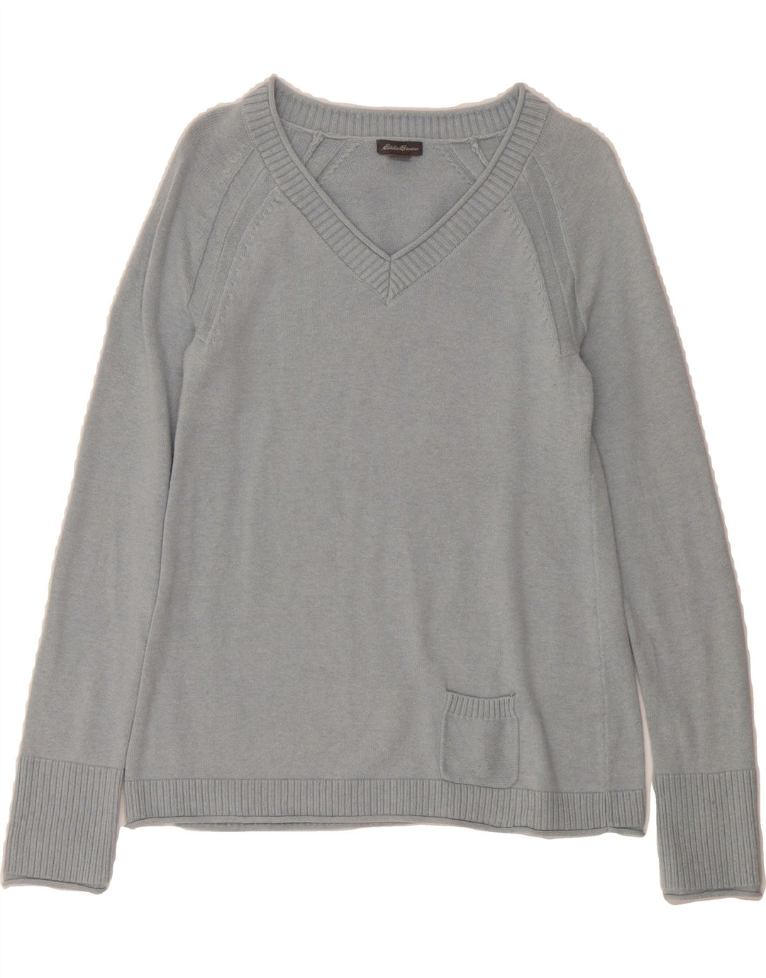 EDDIE BAUER Womens V-Neck Jumper Sweater UK 10 Small Grey Cotton Vintage Eddie Bauer and Second-Hand Eddie Bauer from Messina Hembry 