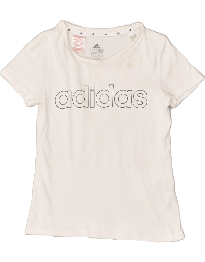 ADIDAS Girls Graphic T-Shirt Top 11-12 Years White Cotton | Vintage Adidas | Thrift | Second-Hand Adidas | Used Clothing | Messina Hembry 