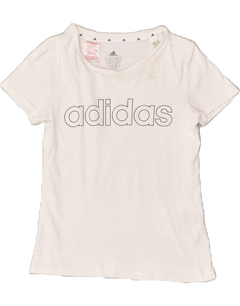 ADIDAS Girls Graphic T-Shirt Top 11-12 Years White Cotton | Vintage Adidas | Thrift | Second-Hand Adidas | Used Clothing | Messina Hembry 