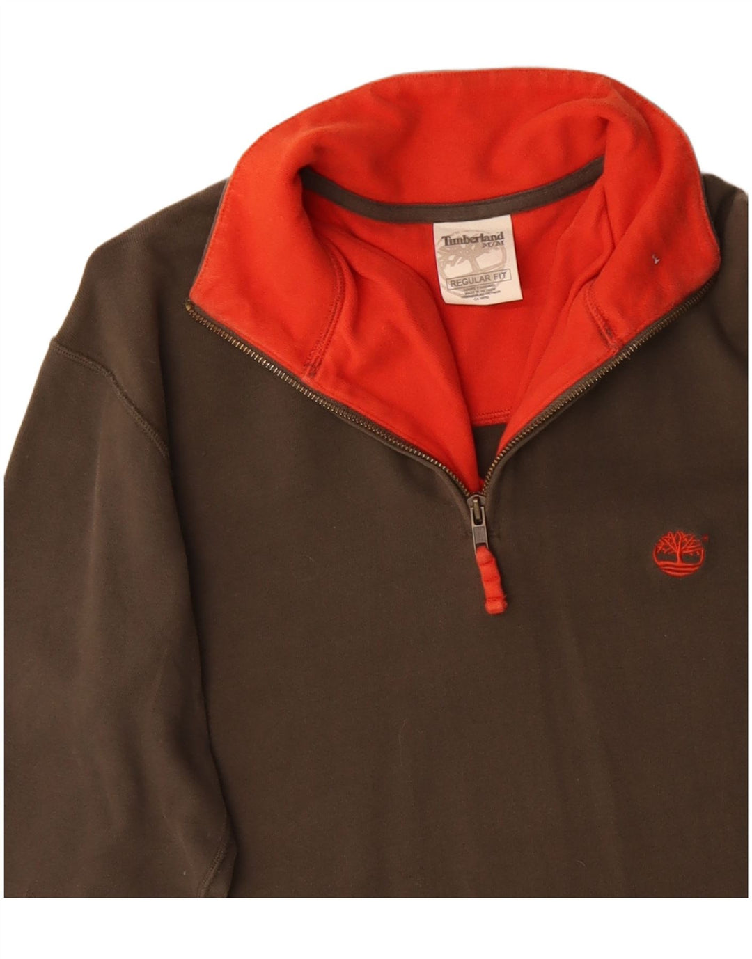 TIMBERLAND Mens Regular Fit Zip Neck Pullover Tracksuit Top Medium Khaki