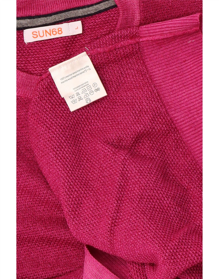 Sun68 Mens Crew Neck Jumper Sweater Large Pink Wool