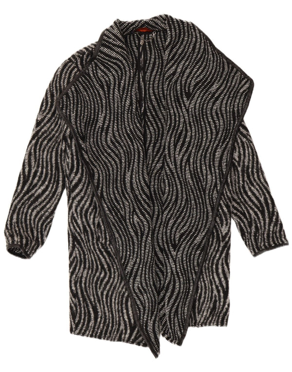 Trussardi Jeans Womens Knit Overcoat IT 40 Small Black Animal Print