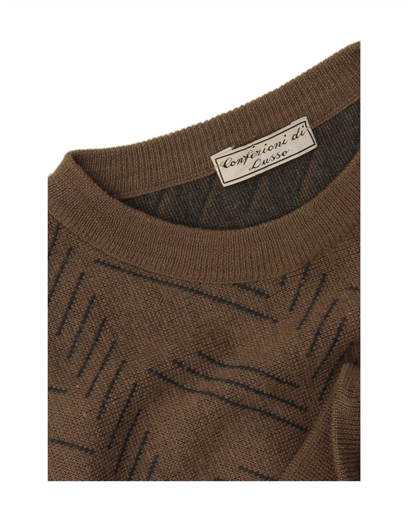 CONFEZIONI DI LUSSO Mens Crew Neck Jumper Sweater Medium Brown Striped Vintage Confezioni Di Lusso and Second-Hand Confezioni Di Lusso from Messina Hembry 