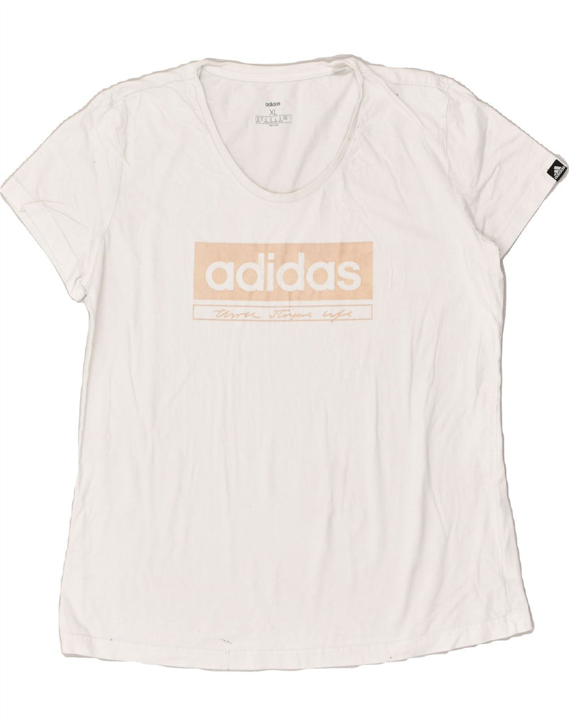 ADIDAS Womens Graphic T-Shirt Top UK 20-22 XL White Cotton | Vintage Adidas | Thrift | Second-Hand Adidas | Used Clothing | Messina Hembry 