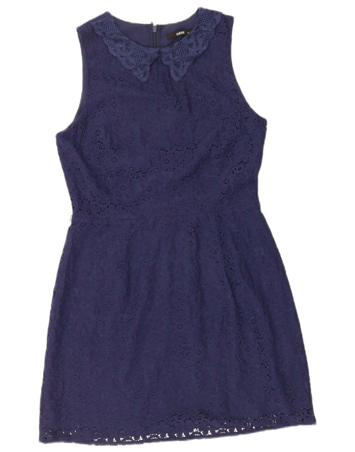 Oasis Womens Sleeveless A-Line Dress UK 12 Medium Navy Blue Polyamide
