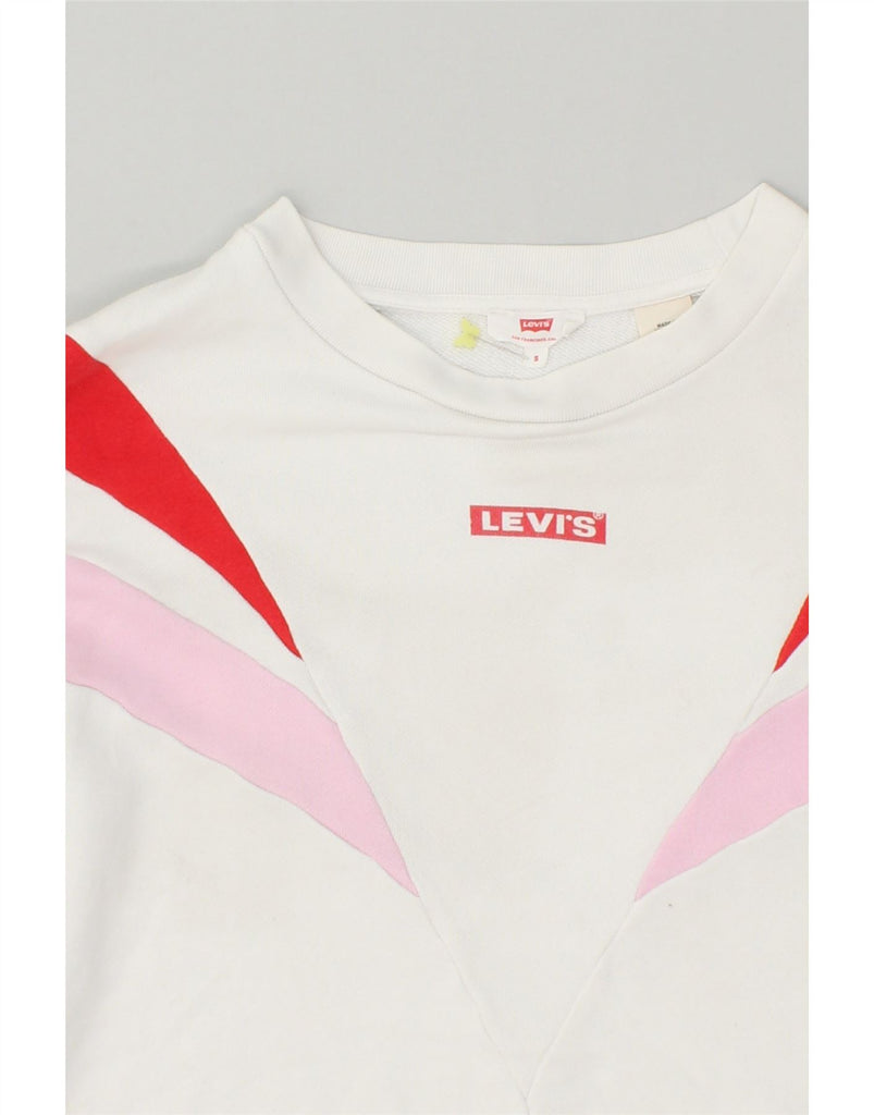 LEVI'S Womens Graphic Sweatshirt Jumper UK 10 Small White Colourblock | Vintage Levi's | Thrift | Second-Hand Levi's | Used Clothing | Messina Hembry 