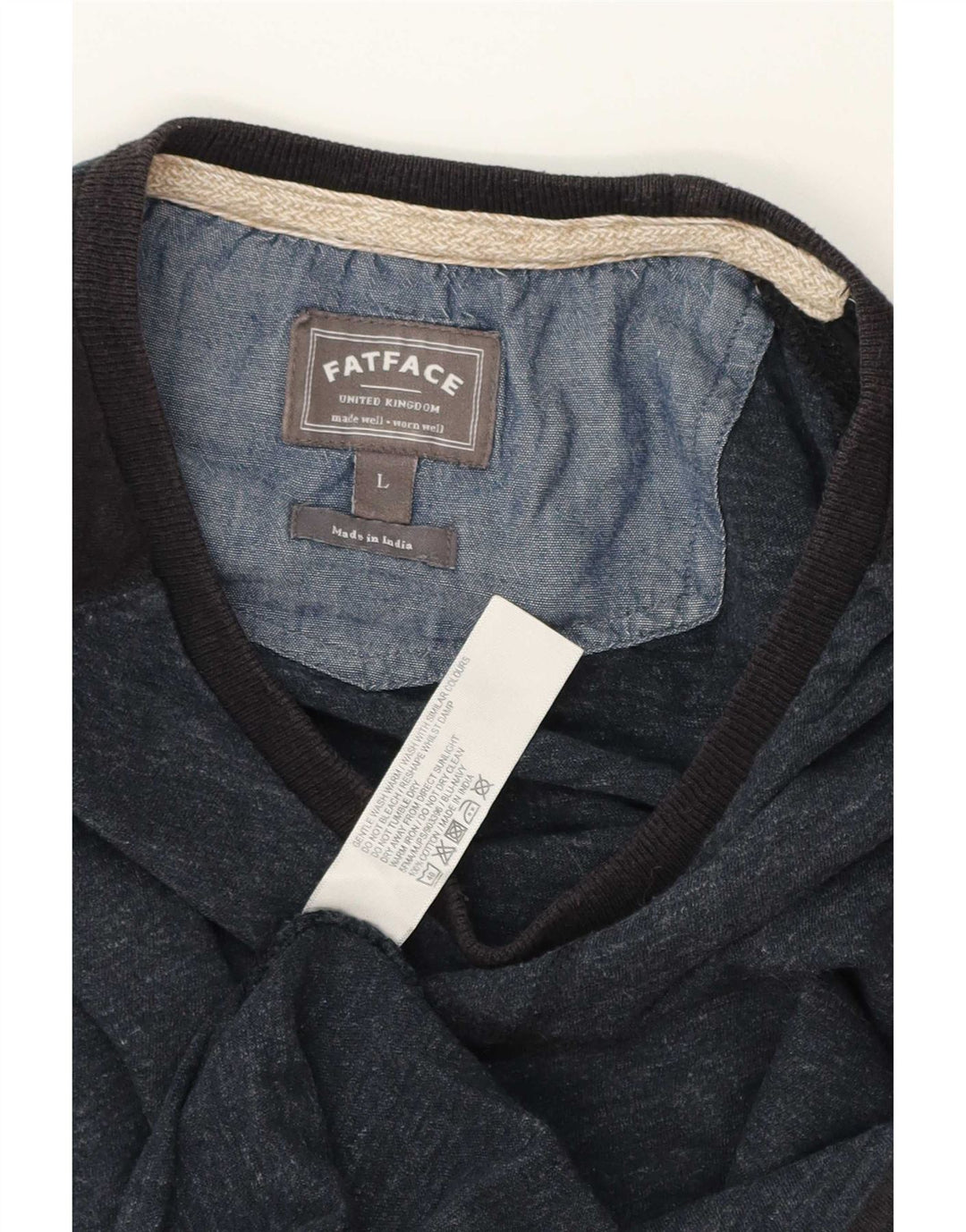 Fat Face Mens Top Long Sleeve Large Navy Blue Colourblock Cotton