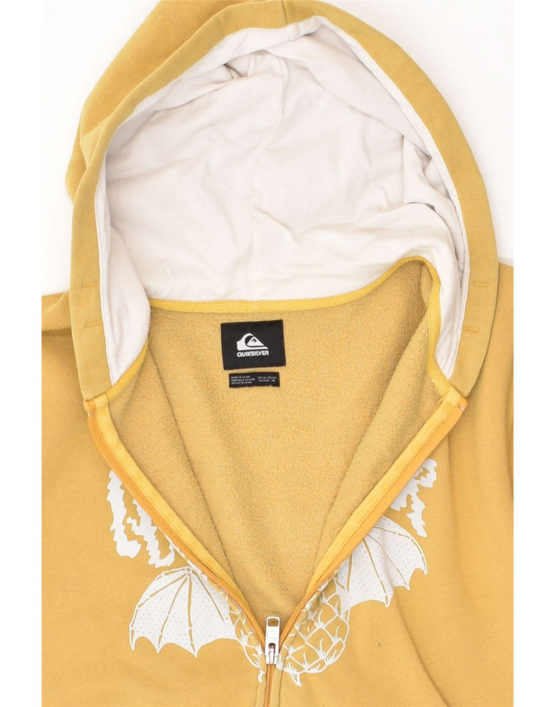 QUIKSILVER Womens Graphic Zip Hoodie Sweater UK 18 XL Yellow Cotton | Vintage Quiksilver | Thrift | Second-Hand Quiksilver | Used Clothing | Messina Hembry 