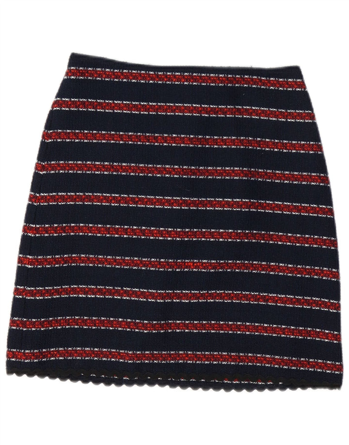 WAREHOUSE Womens Mini Skirt UK 8 Small W26  Navy Blue Striped Polyester