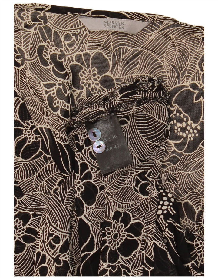 Marks & Spencer Womens Blouse Top UK 16 Large Black Floral