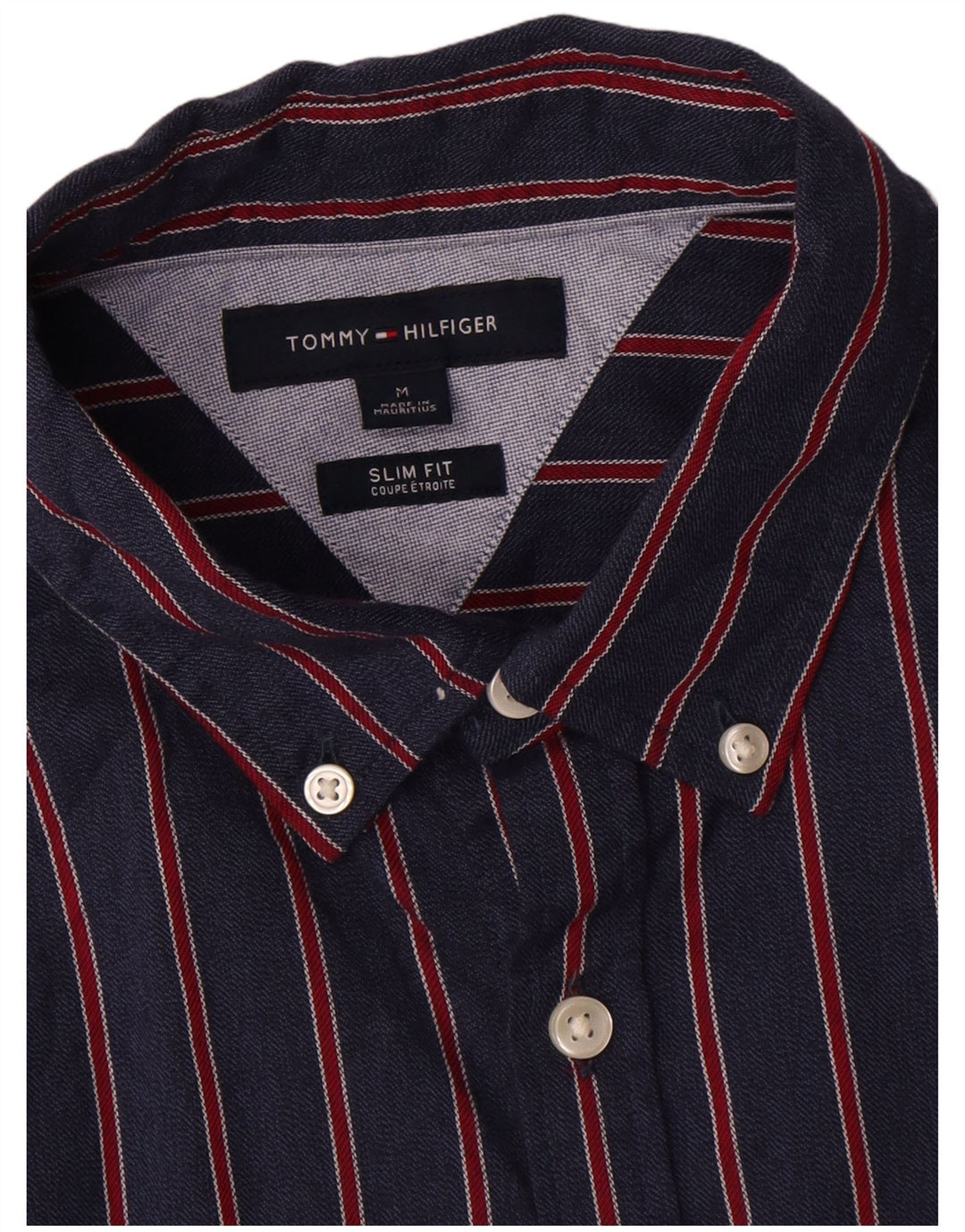 Tommy Hilfiger Mens Slim Fit Shirt Medium Navy Blue Striped Cotton