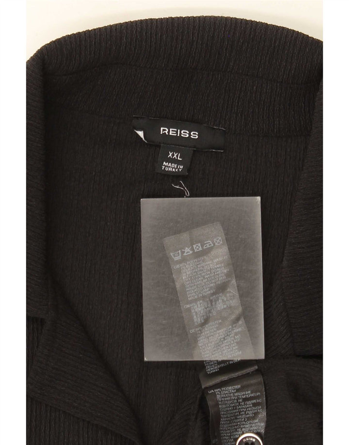 Reiss Mens Graphic Short Sleeve Shirt 2XL Black Polyester Modern