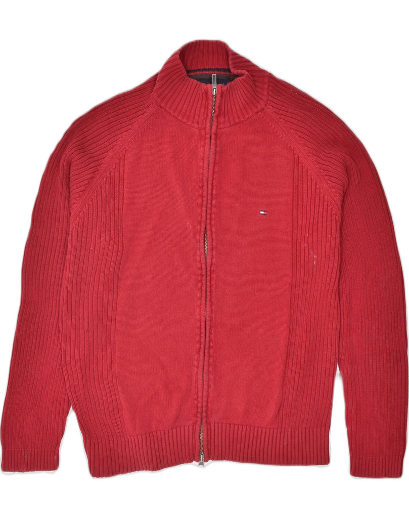 TOMMY HILFIGER Mens Full Zip Cardigan Sweater Large Red Cotton | Vintage Tommy Hilfiger | Thrift | Second-Hand Tommy Hilfiger | Used Clothing | Messina Hembry 