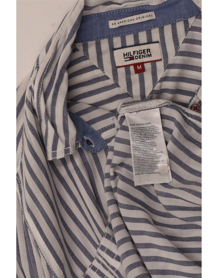 Tommy Hilfiger Womens Shirt UK 14 Medium White Pinstripe Viscose