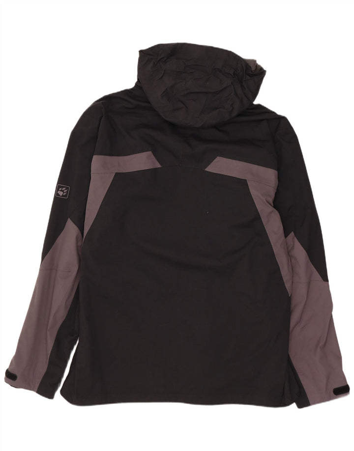 JACK WOLFSKIN Mens Hooded Rain Jacket UK 36/38 Medium Black Colourblock