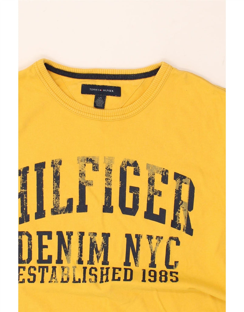 TOMMY HILFIGER Mens Graphic Top Long Sleeve Large Yellow Cotton | Vintage Tommy Hilfiger | Thrift | Second-Hand Tommy Hilfiger | Used Clothing | Messina Hembry 