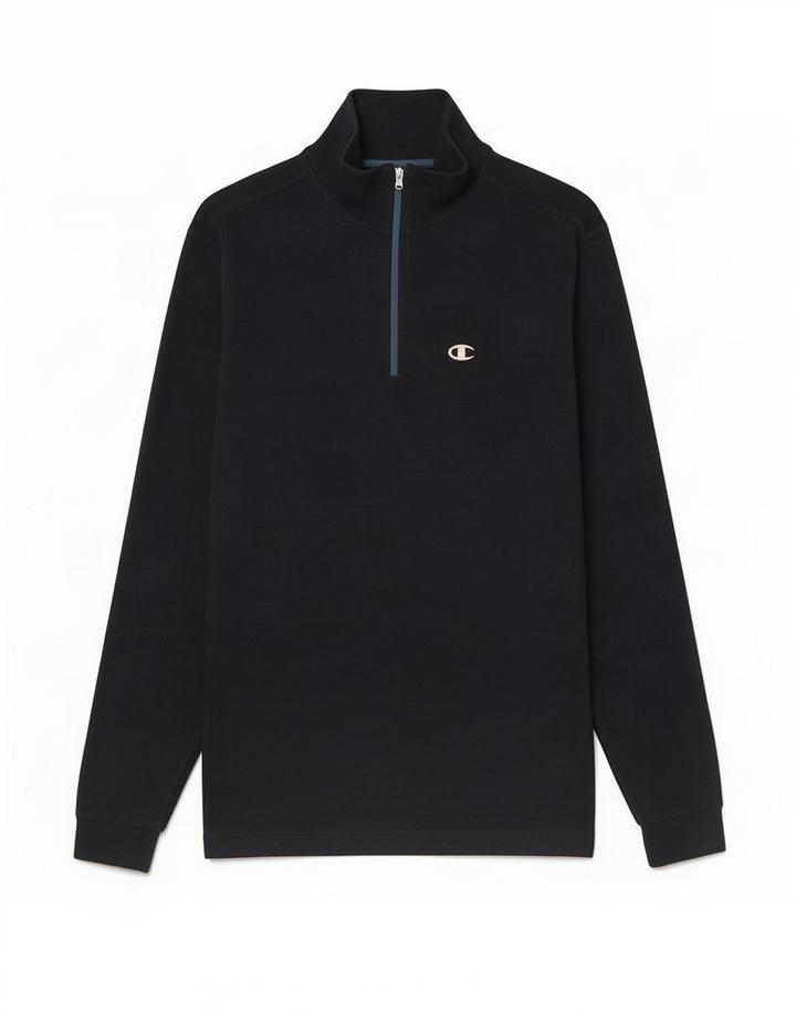Champion Mens Zip Neck Fleece Jumper Small Navy Blue Polyester