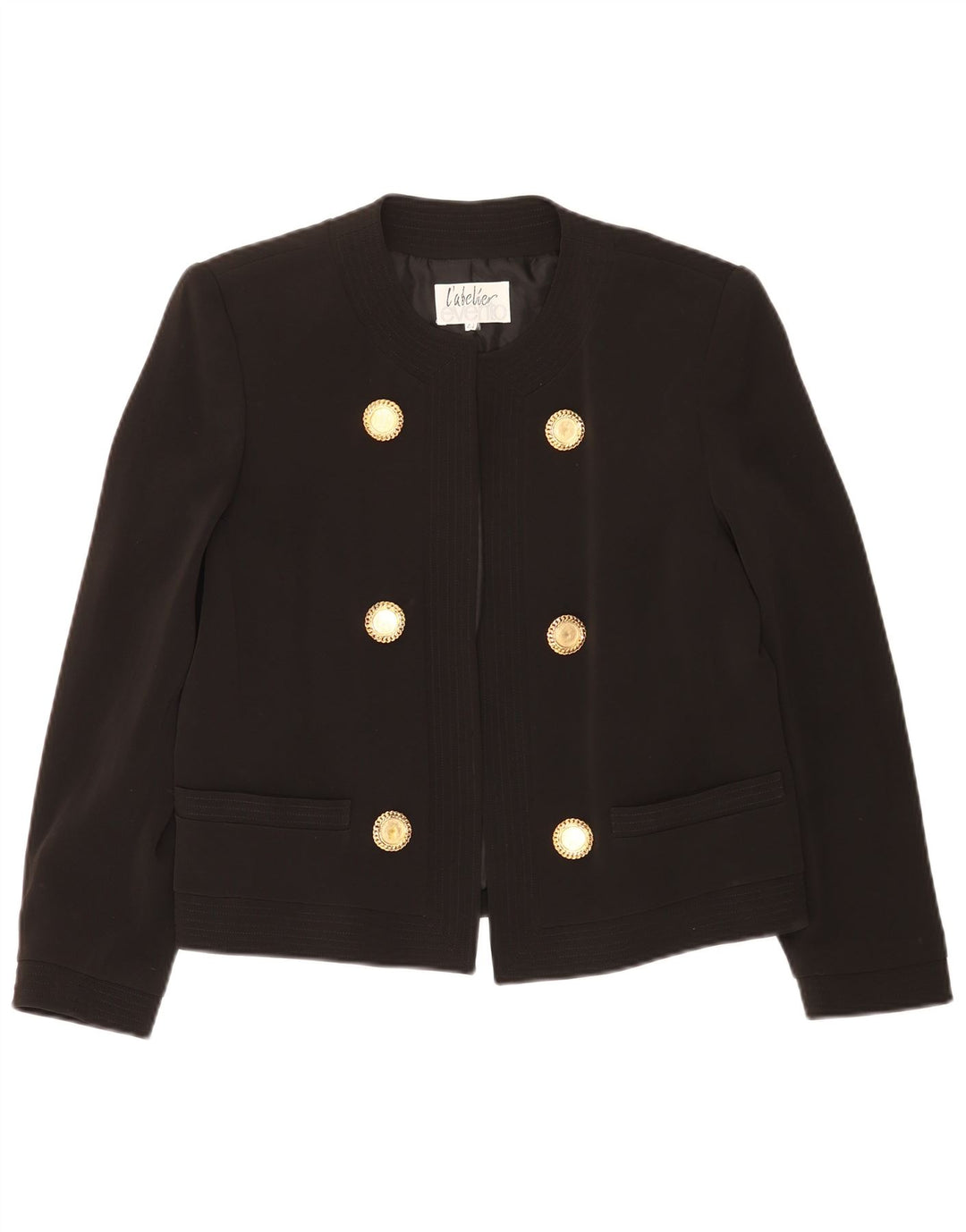Vintage Womens Open Blazer Jacket IT 44 Medium Black Acetate