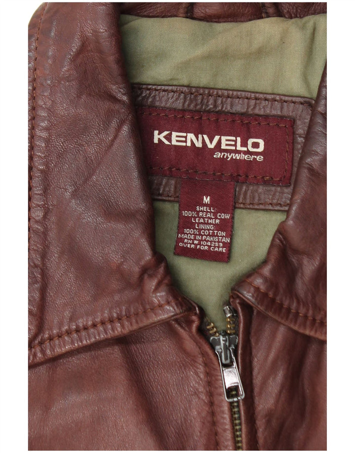 Kenvelo Mens Military Leather Jacket UK 38 Medium Brown Leather
