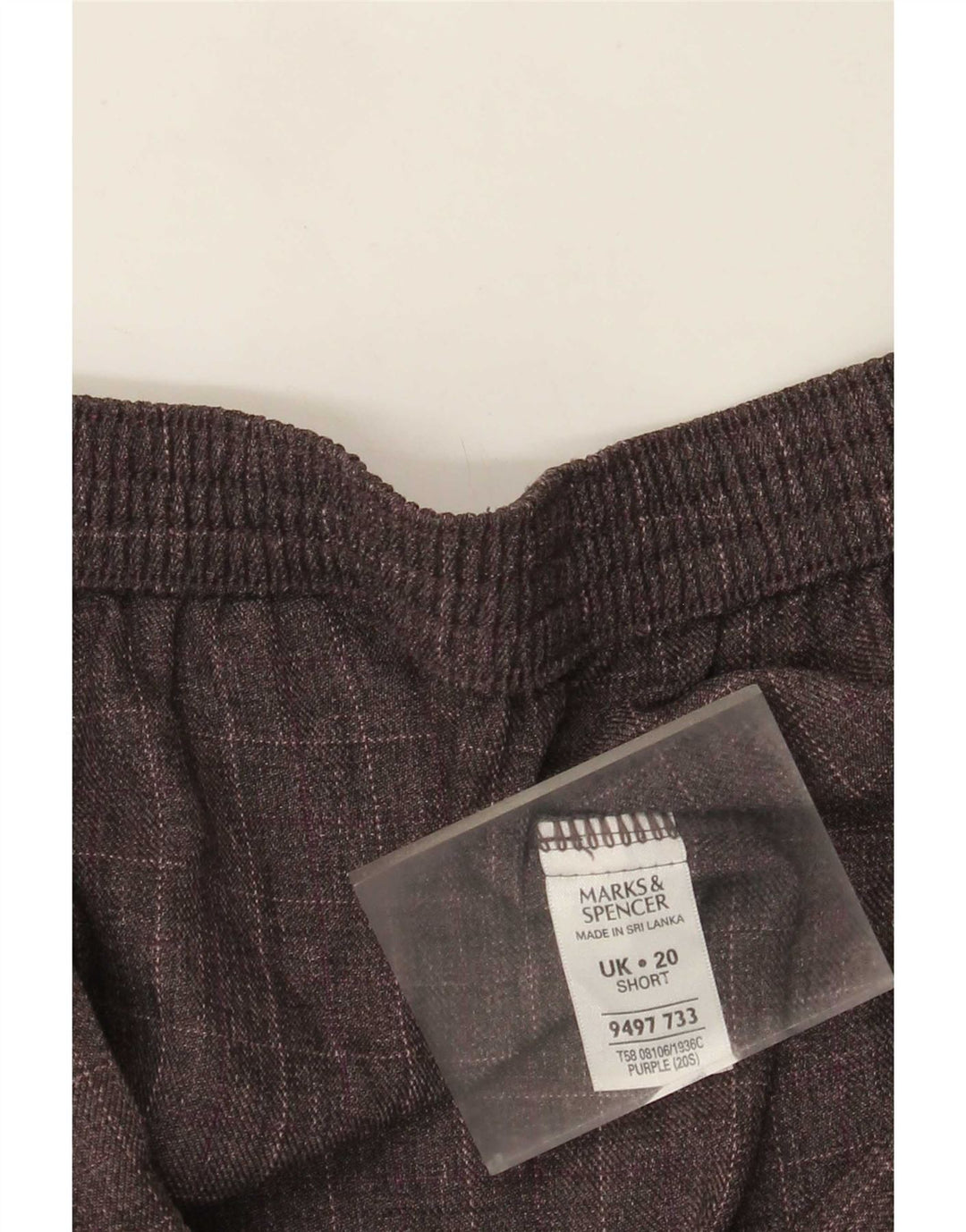 Marks & Spencer Womens Short Tapered Trousers W34 L26 Purple Check