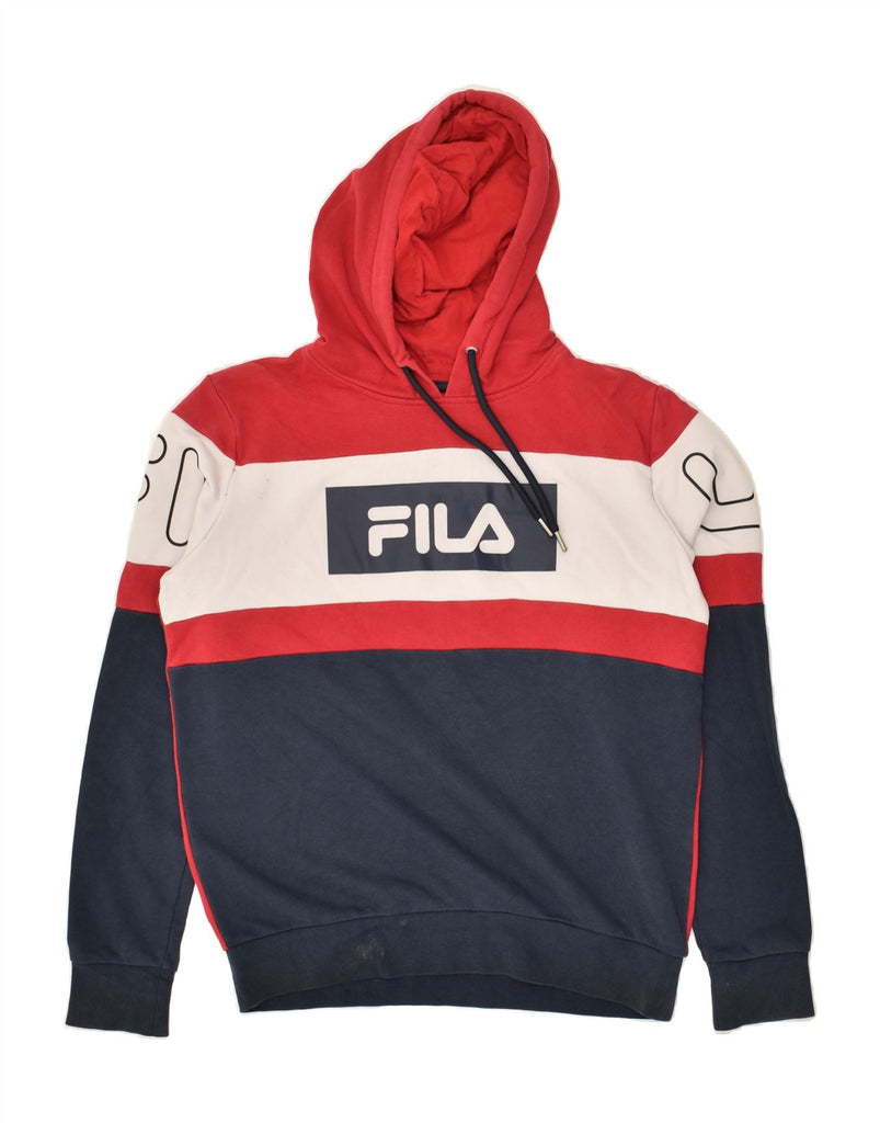 FILA Mens Graphic Hoodie Jumper XS Multicoloured Colourblock Cotton | Vintage Fila | Thrift | Second-Hand Fila | Used Clothing | Messina Hembry 