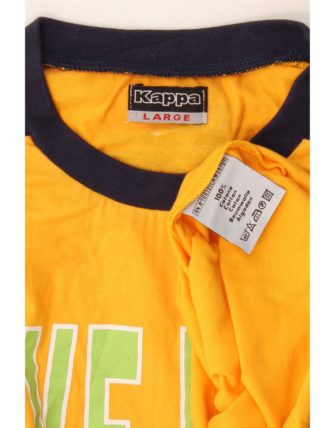 KAPPA Mens Graphic T-Shirt Top Large Yellow Colourblock Cotton