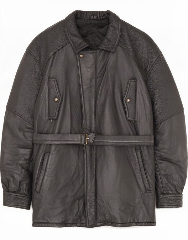 Vintage Mens Leather Coat IT 54 2XL Black