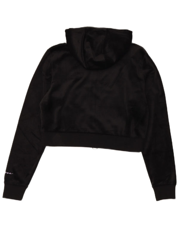 Ellesse Womens Crop Velour Zip Hoodie Sweater UK 12 Medium Black Polyester