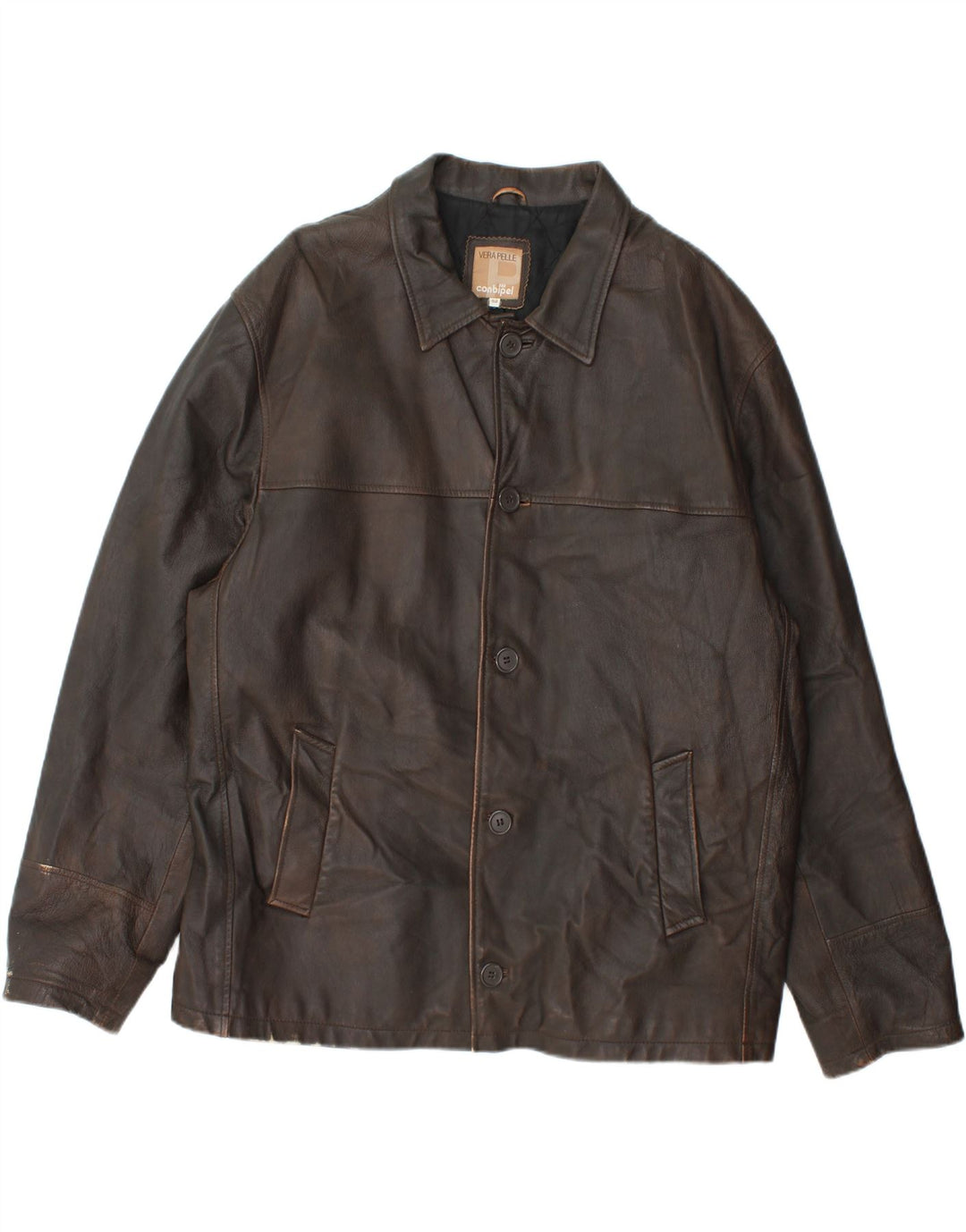 Conbipel Mens Leather Jacket IT 52 Large Brown Leather
