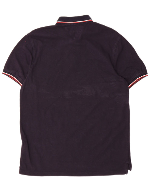 Tommy Hilfiger Mens Slim Fit Polo Shirt 2XL Navy Blue Striped Cotton