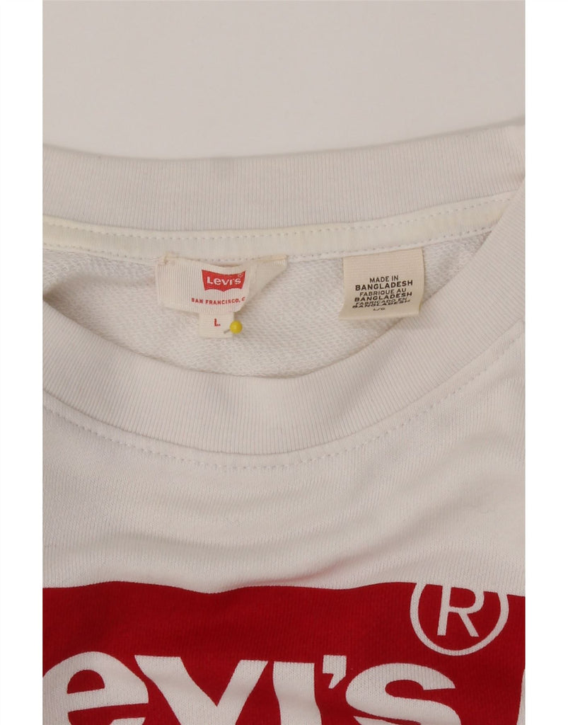 LEVI'S Womens Graphic Sweatshirt Jumper UK 16 Large White Cotton Vintage Levi's and Second-Hand Levi's from Messina Hembry 