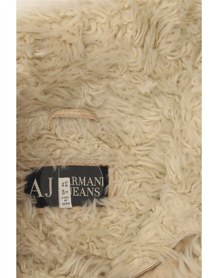 Armani Jeans Womens Crop Sherpa Jacket IT 44 Medium Beige Tie Dye Acrylic