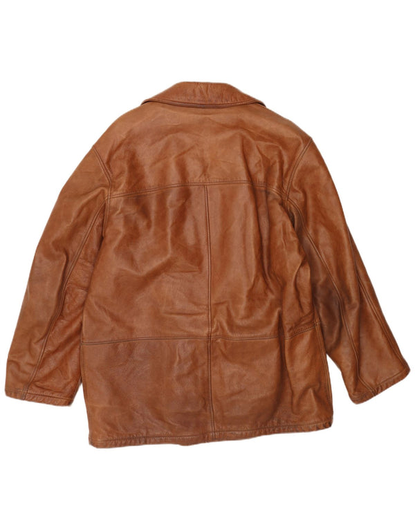 La Matta Mens Double Breasted Leather Jacket IT 52 XL Brown