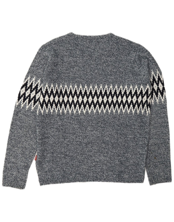 Carrera Mens Boat Neck Jumper Sweater Large Navy Blue Geometric Acrylic