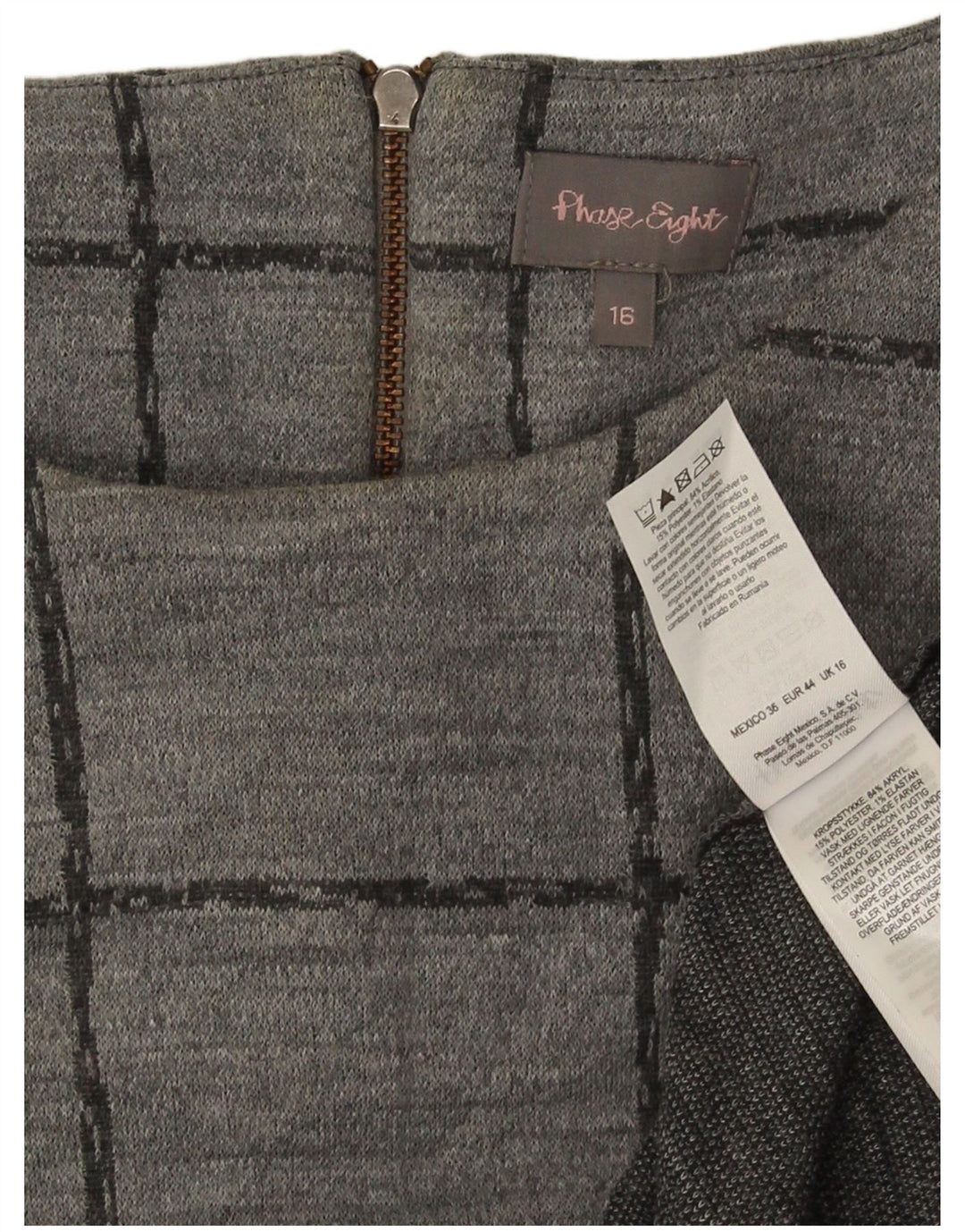 Phase Eight Womens 3/4 Sleeve Shift Dress UK 16 Large Grey Check Acrylic